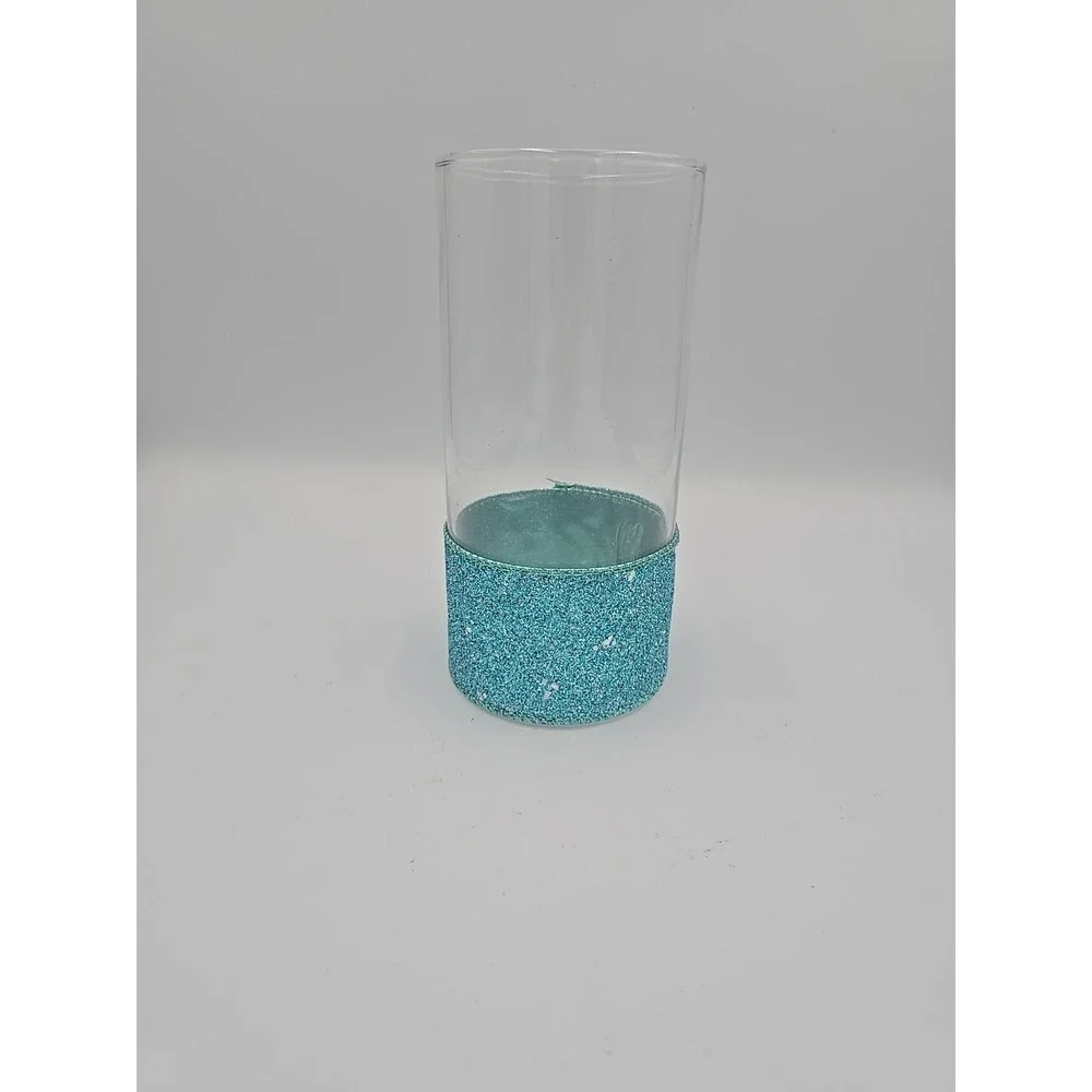 7 Inch Blue Turquoise Glitter‎ Vase Candle Holder Flowers Glass Wedding